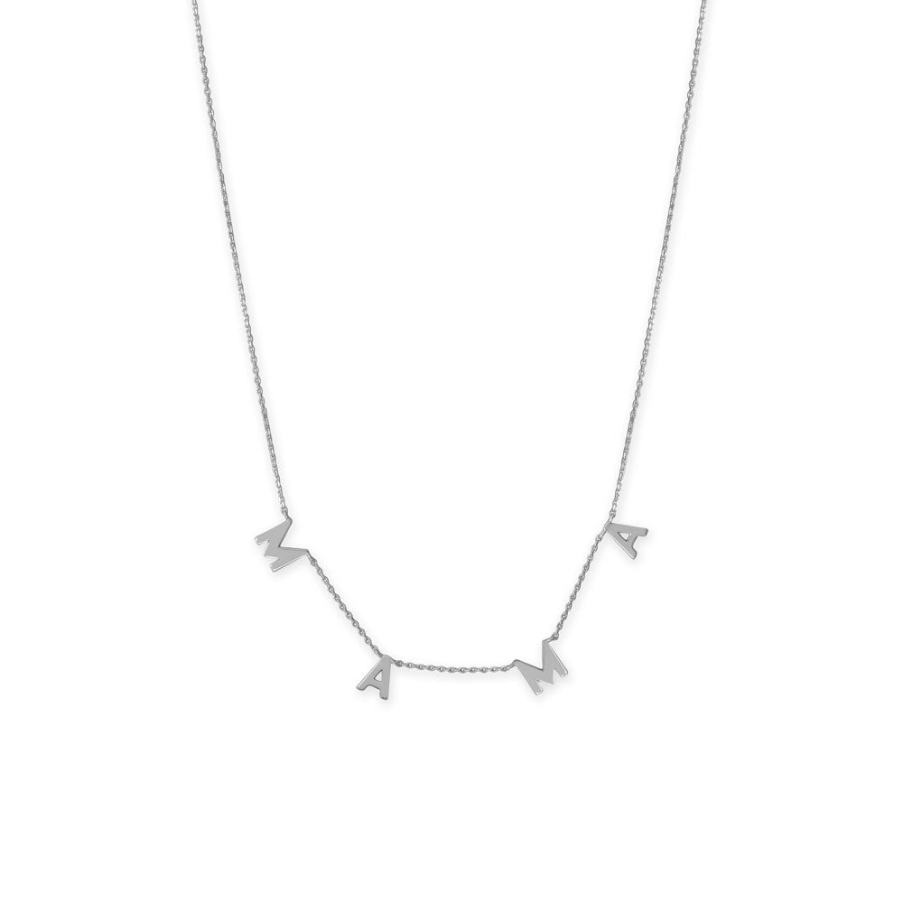 16" + 2" Rhodium Plated "MAMA" Charm Necklace