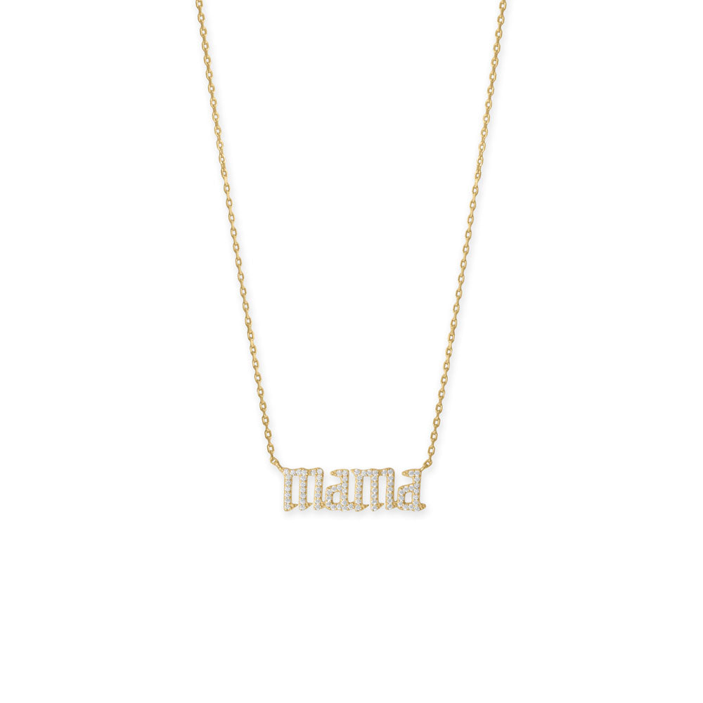 16" + 2" 14 Karat Gold Plated CZ "mama" Necklace