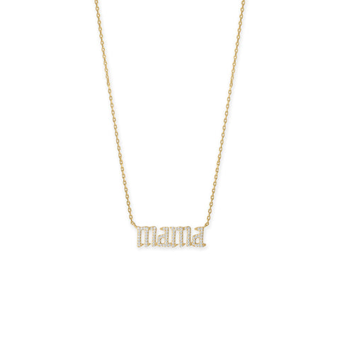 16" + 2" 14 Karat Gold Plated CZ "mama" Necklace