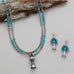 18" Turquoise Heshi, Oxidized Bead and Squash Blossom Necklace