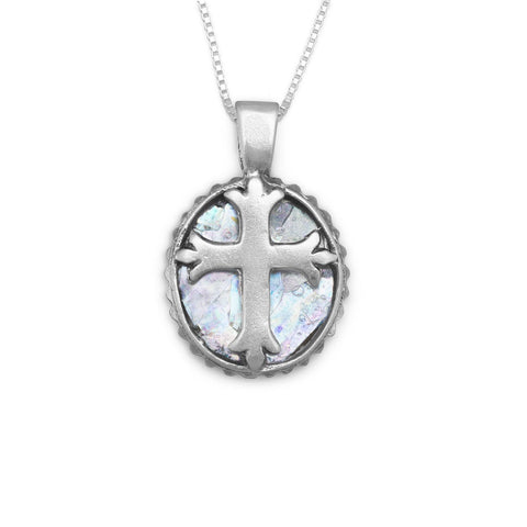 18" Oval Roman Glass Cross Necklace