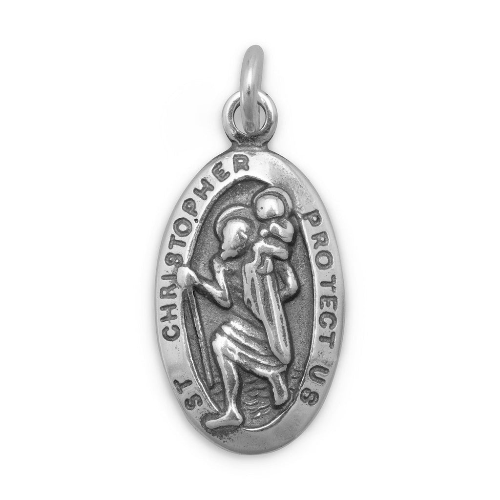 Oxidized Small Oval Saint Christopher Charm