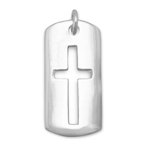 Rectangular Tag with Cutout Cross Pendant