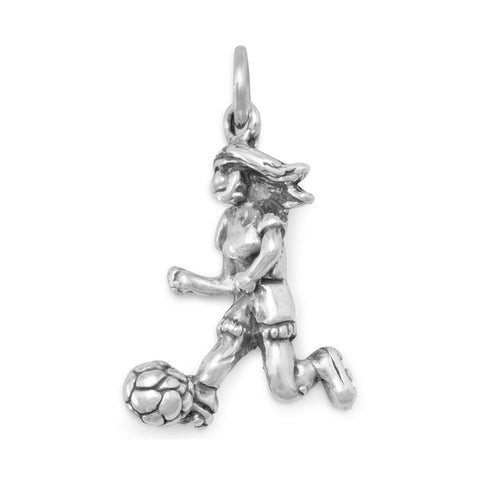 Oxidized 3D Girl Soccer Player Charm