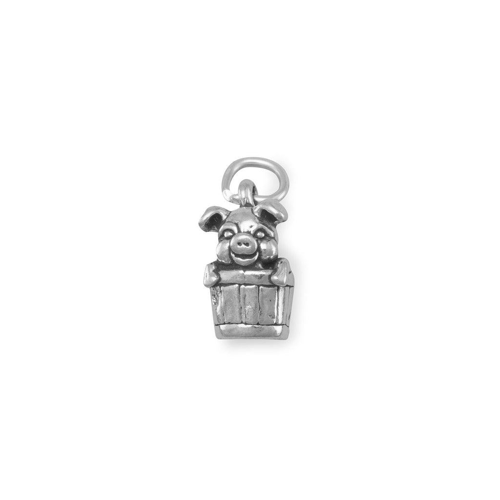 Oxidized 3D Pig in Bucket Charm