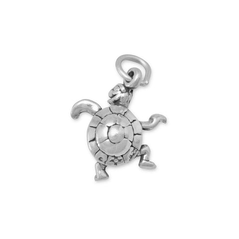 Oxidized 3D Small Dancing Turtle Charm