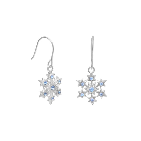 Aqua Crystal Snowflake French Wire Earrings