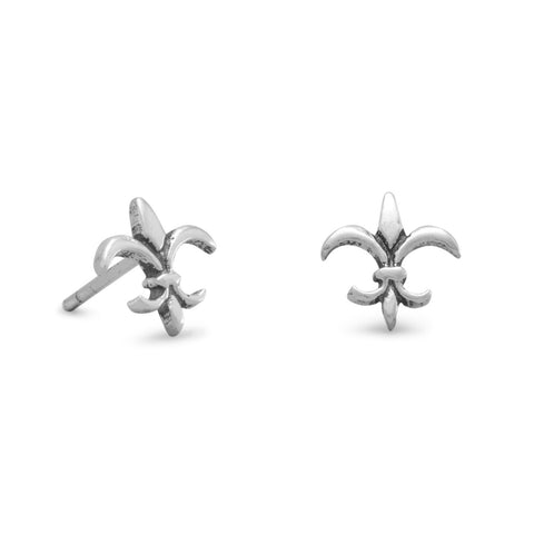 Small Oxidized Fleur de Lis Stud Earrings