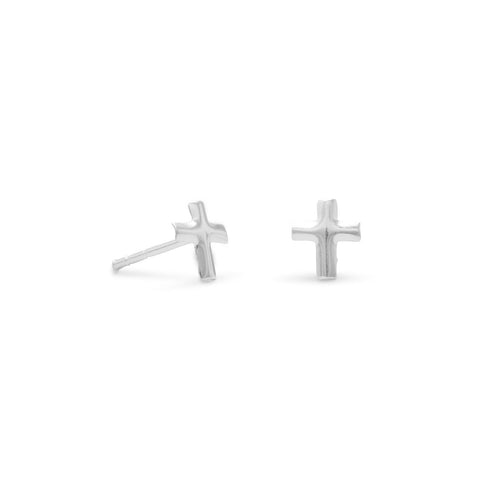 Small Polished Cross Stud Earrings