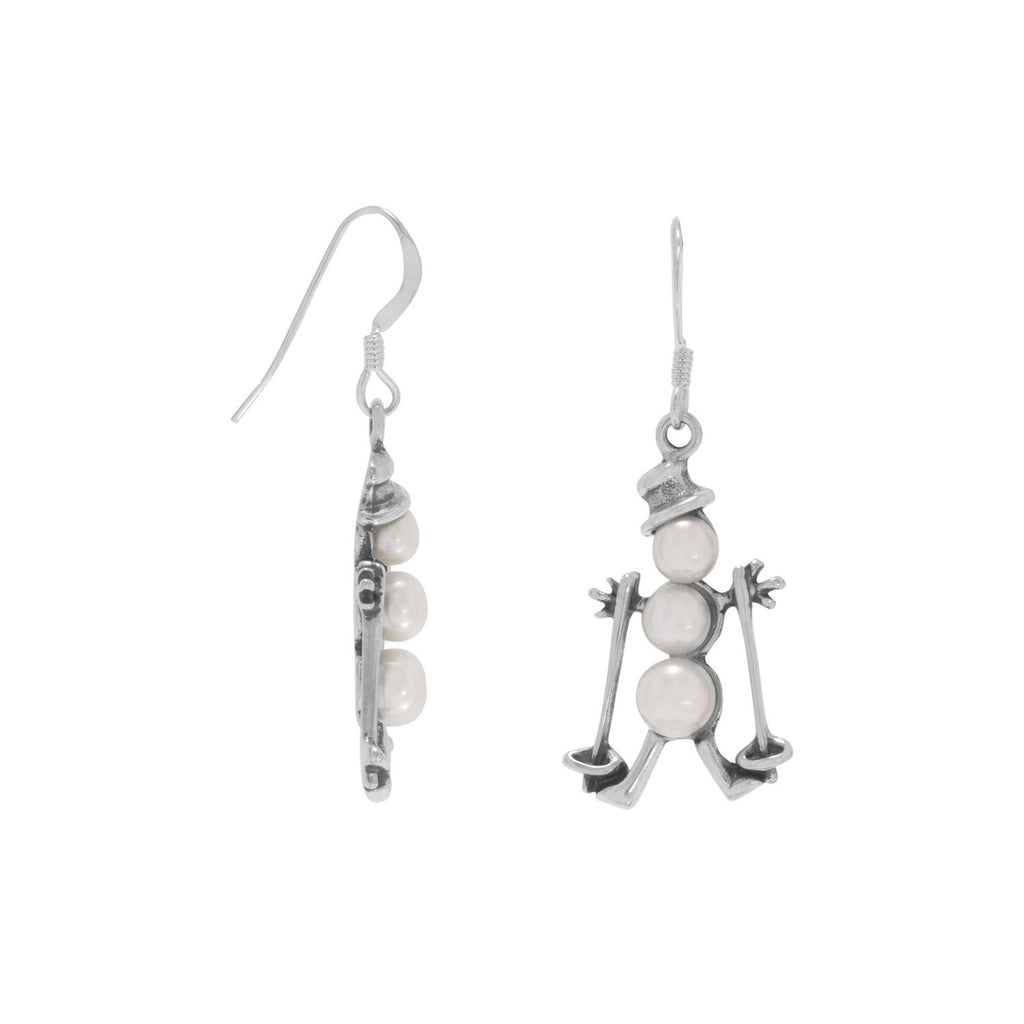 Cultured Freshwater Pearl Skiing Snowman Earrings