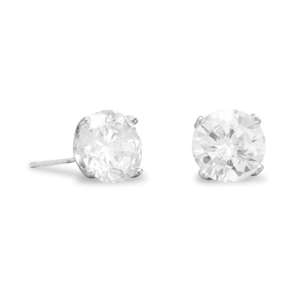 Rhodium Plated 8mm CZ Stud Earrings