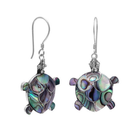 Bali Paua Shell Turtle French Wire Earrings