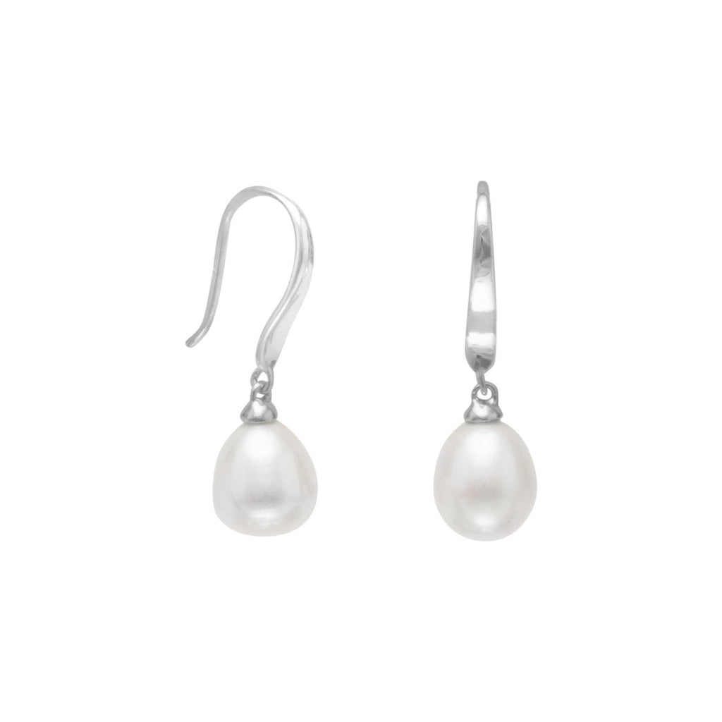 Rhodium Plated Cultured Freshwater Pearl French Wire Earrings