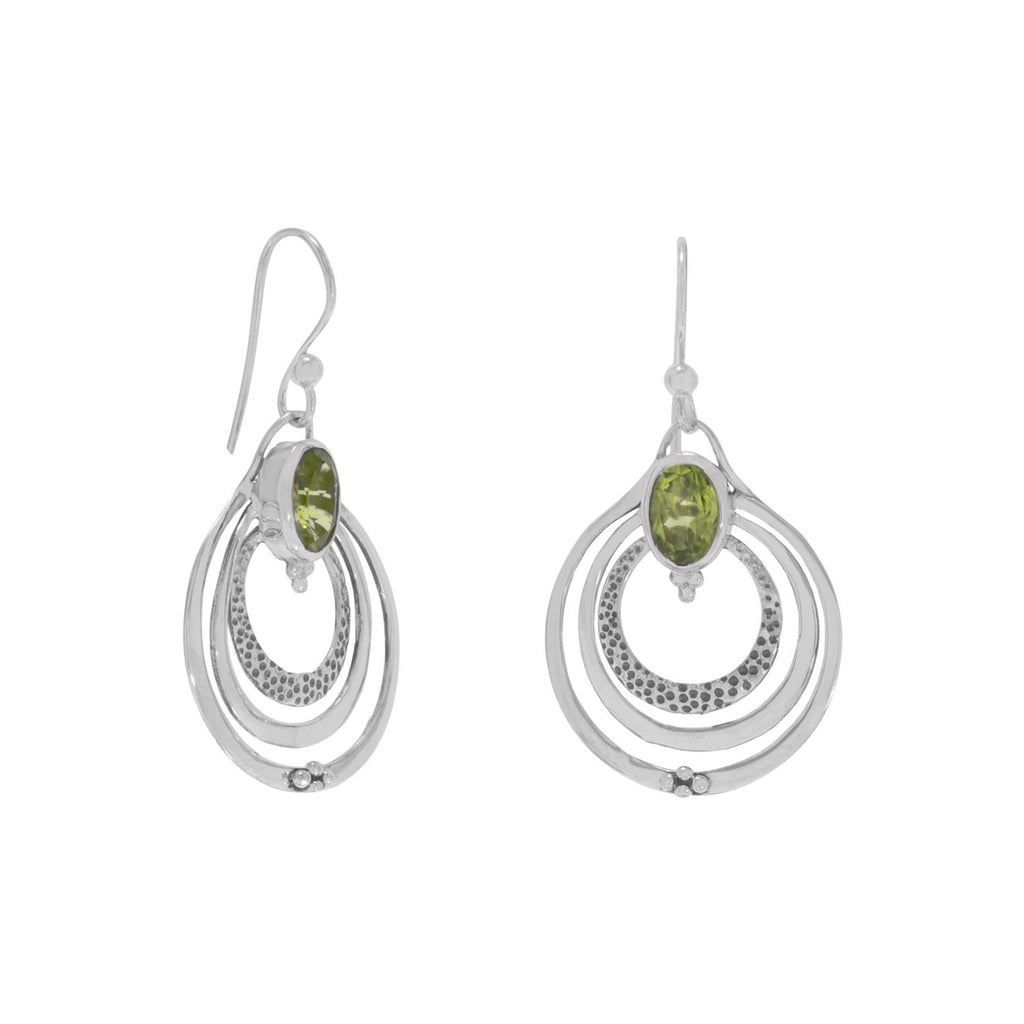 Oxidized Triple Circle with Peridot Earrings