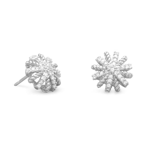 Domed CZ Starburst Earrings