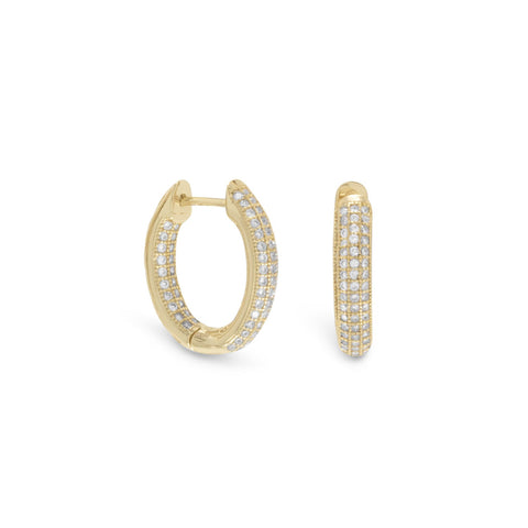 14 Karat Gold Plated CZ In/Out Hoop Earrings