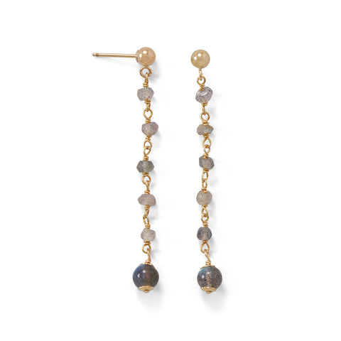 14 Karat Gold Plated Post Earrings with Labradorite Beads