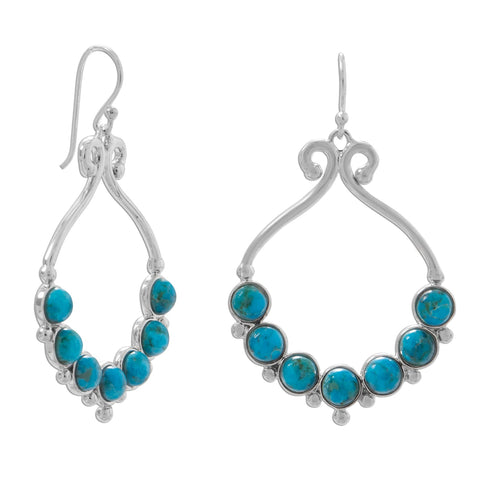 Polished Reconstituted Turquoise Outline and Bead Design French Wire Earrings