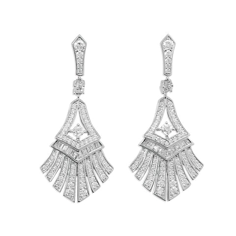 Rhodium Plated CZ Fan-Shaped Skirt Earrings