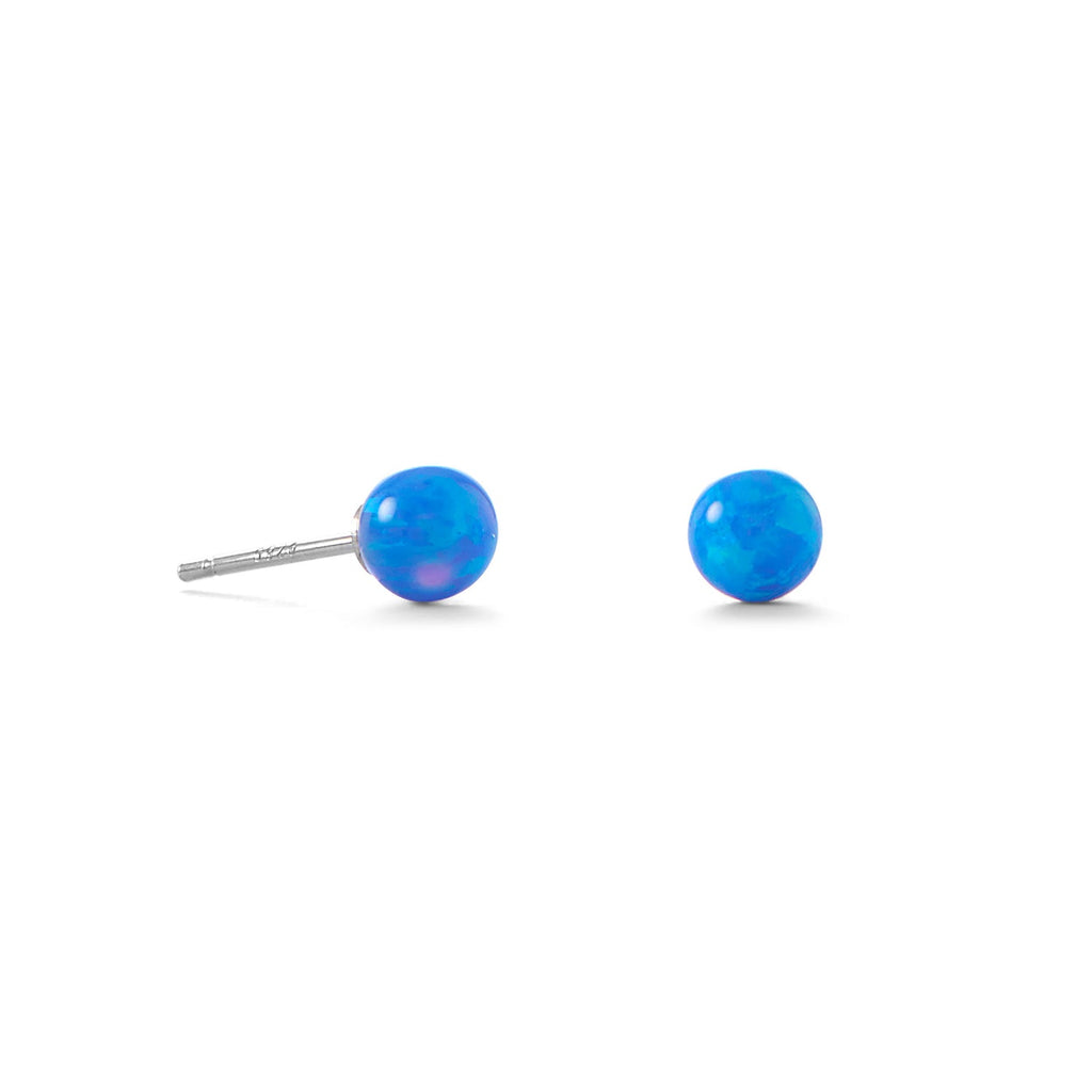 5mm Blue Synthetic Opal Stud Earrings