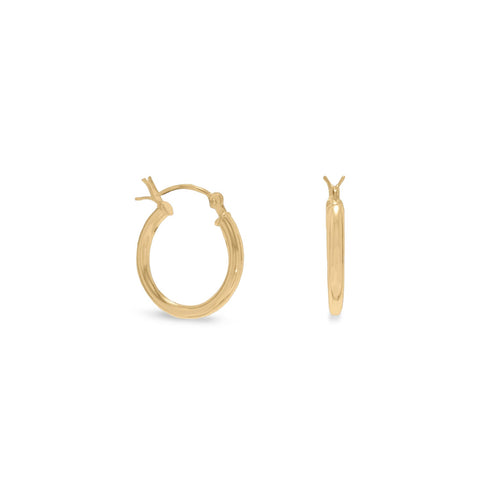 14 Karat Gold Plated 2mm x 16mm Hoop Earrings