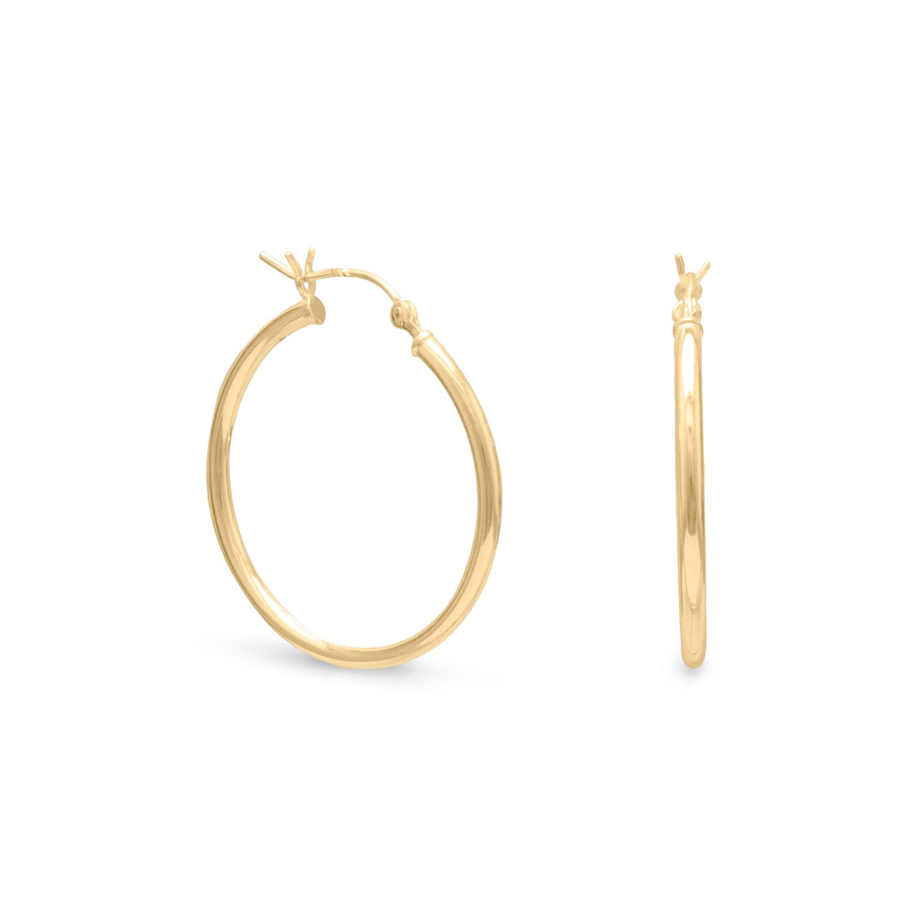 14 Karat Gold Plated 2mm x 28mm Hoop Earrings