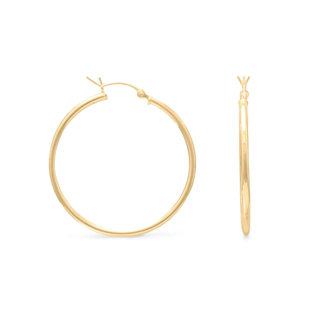 14 Karat Gold Plated 2mm x 35mm Hoop Earrings