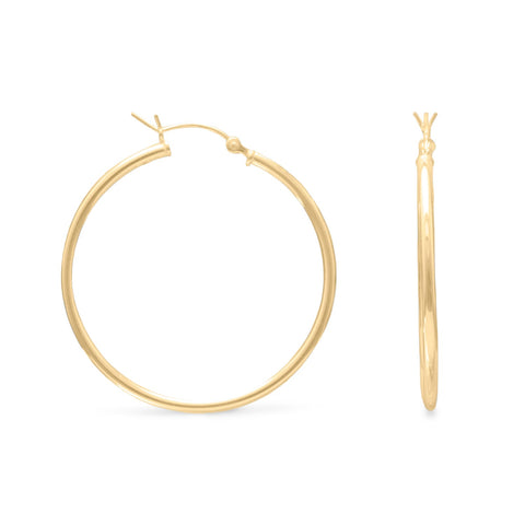 14 Karat Gold Plated 2mm x 40mm Hoop Earrings