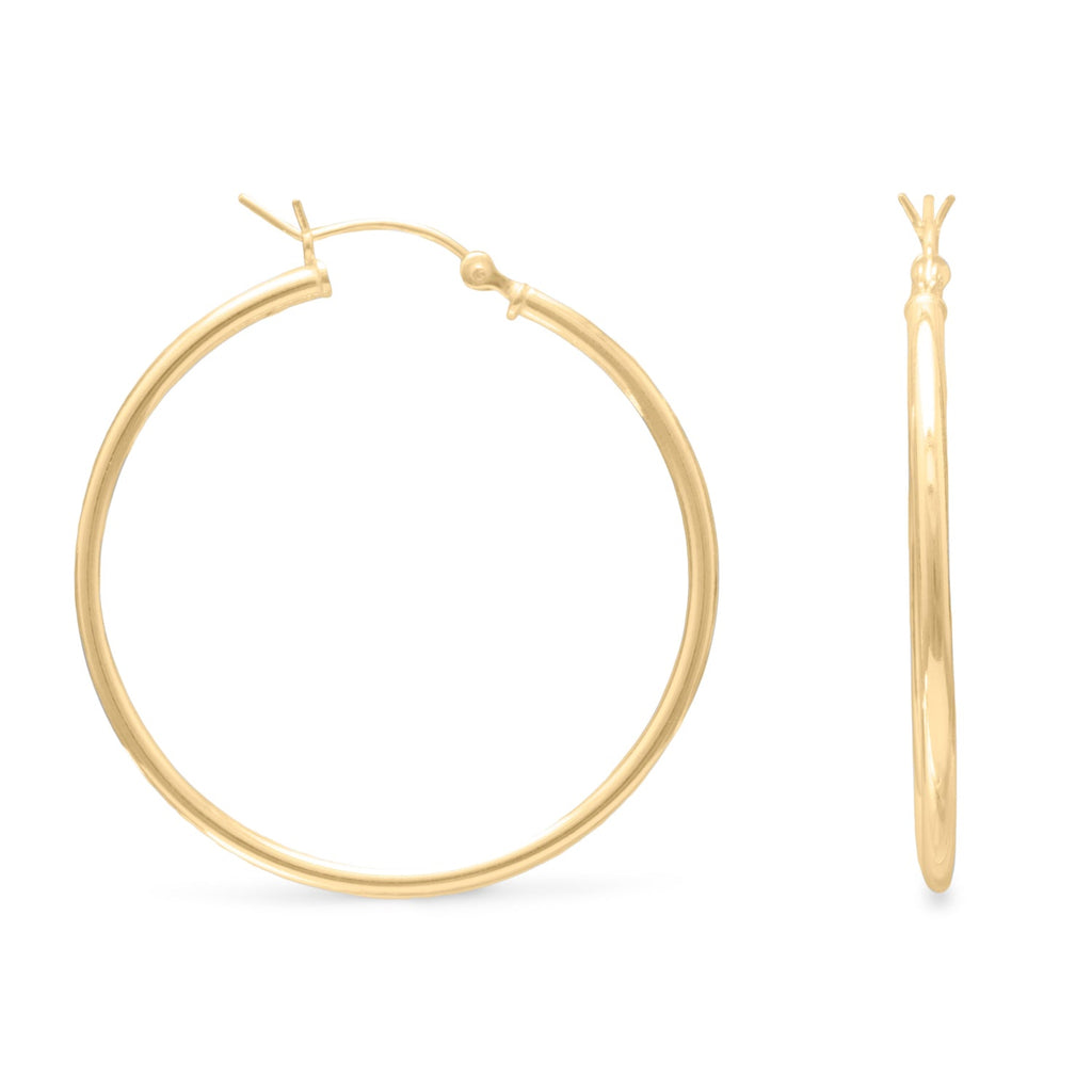 14 Karat Gold Plated 2mm x 50mm Hoop Earrings