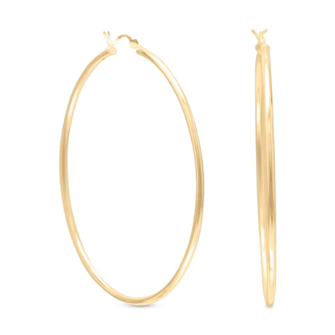 14 Karat Gold Plated 2mm x 60mm Hoop Earrings