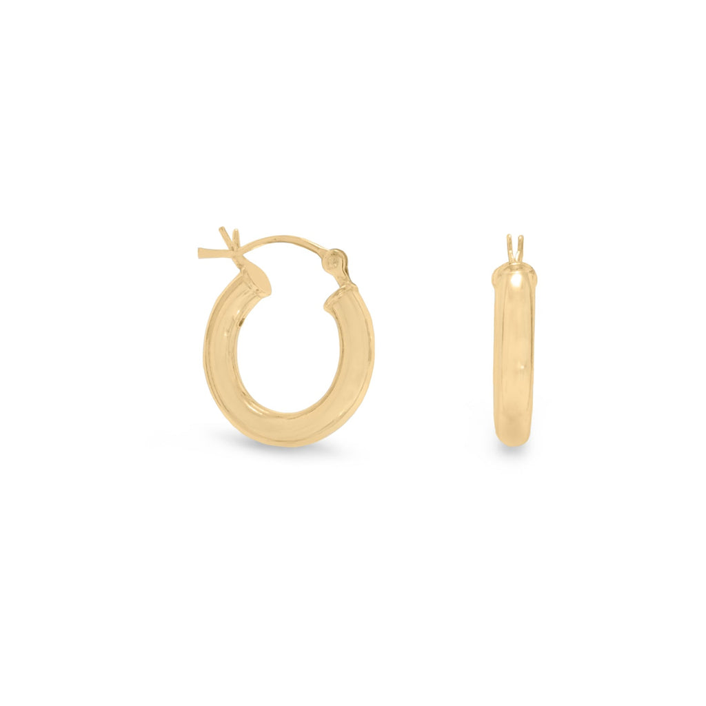 14 Karat Gold Plated 3mm x 18mm Hoop Earrings