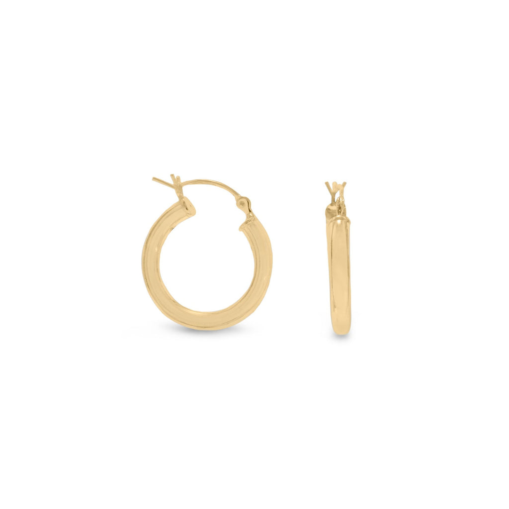 14 Karat Gold Plated 3mm x 20mm Hoop Earrings