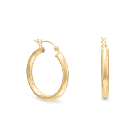 14 Karat Gold Plated 3mm x 25mm Hoop Earrings