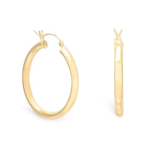 14 Karat Gold Plated 3mm x 30mm Hoop Earrings