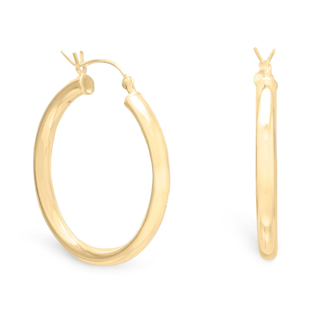 14 Karat Gold Plated 3mm x 35mm Hoop Earrings