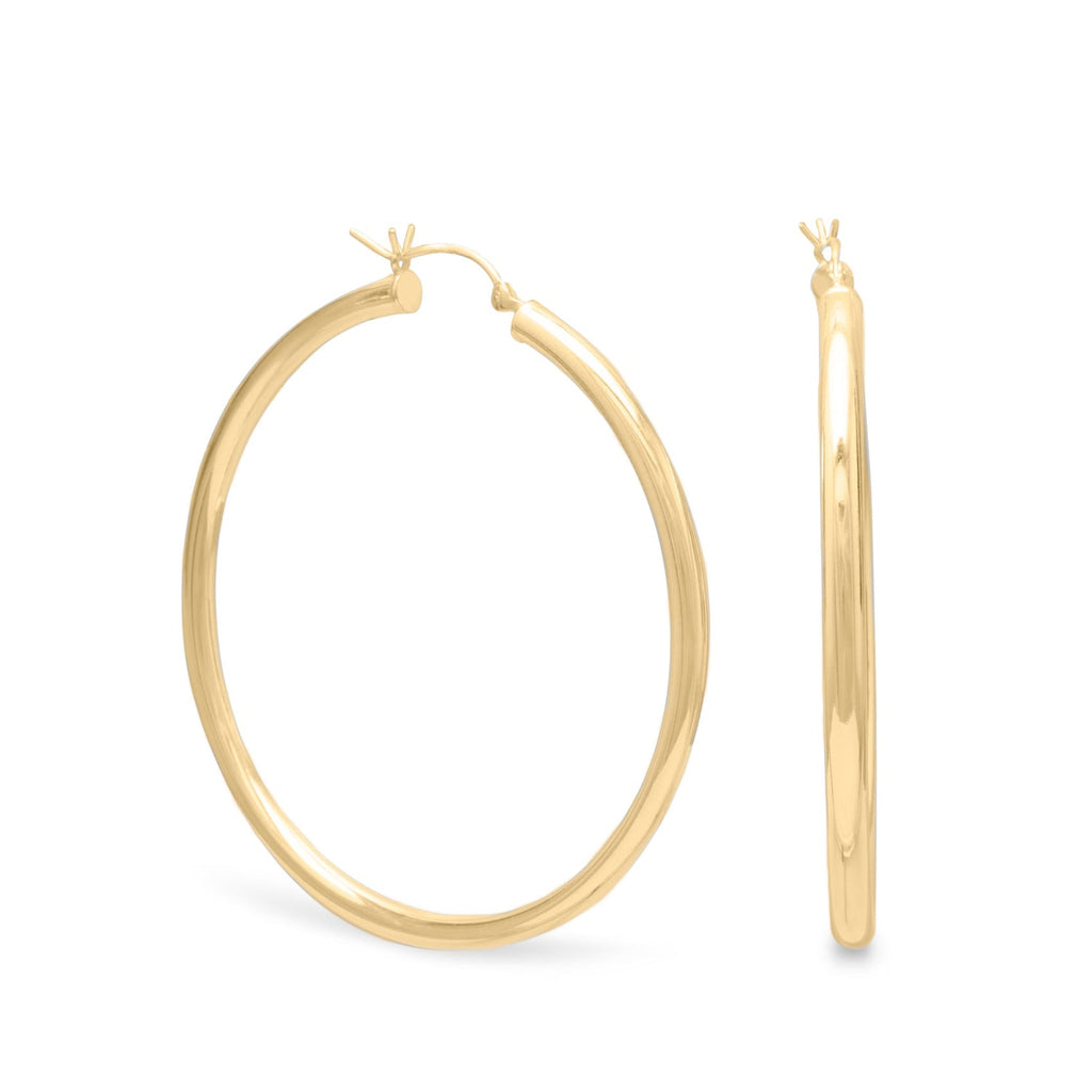 14 Karat Gold Plated 3mm x 40mm Hoop Earrings