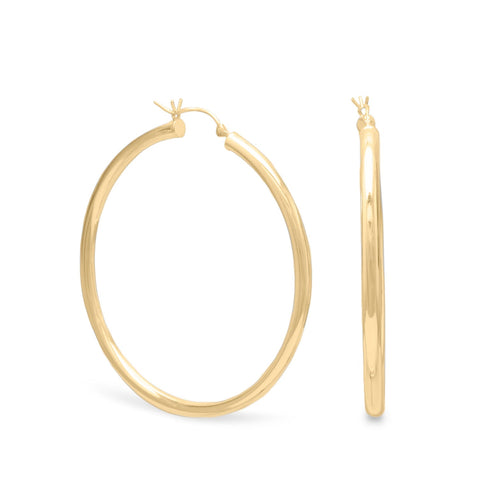 14 Karat Gold Plated 3mm x 40mm Hoop Earrings