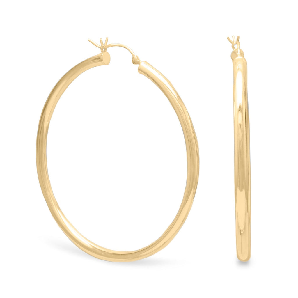 14 Karat Gold Plated 3mm x 50mm Hoop Earrings