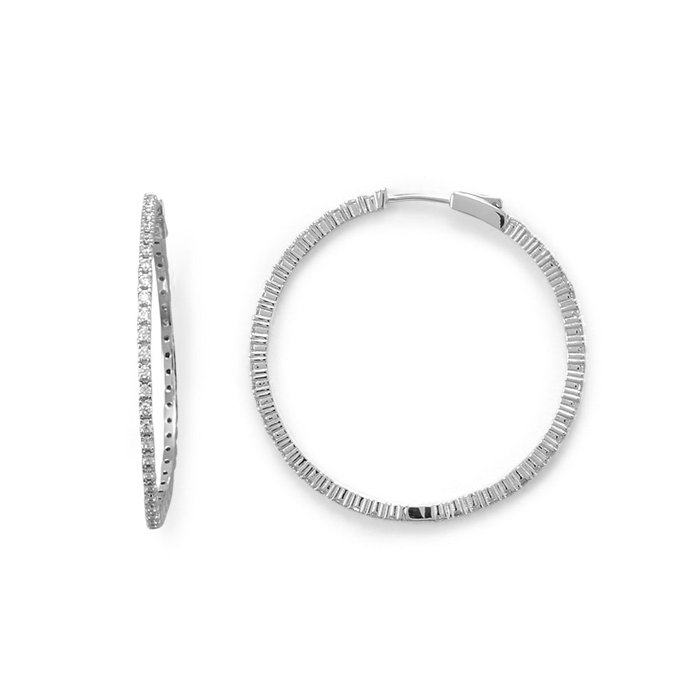 Rhodium Plated CZ 40mm Hoop Earrings