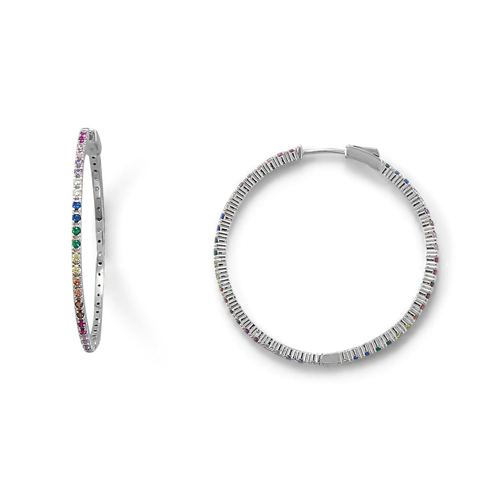 Rhodium Plated Multi Color CZ 40mm Hoop Earrings