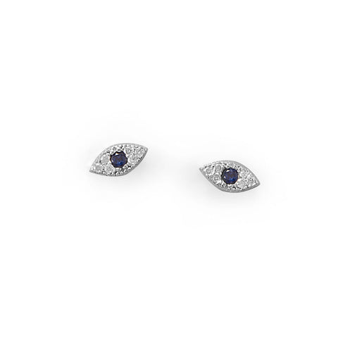 Blue CZ Evil Eye Stud Earrings