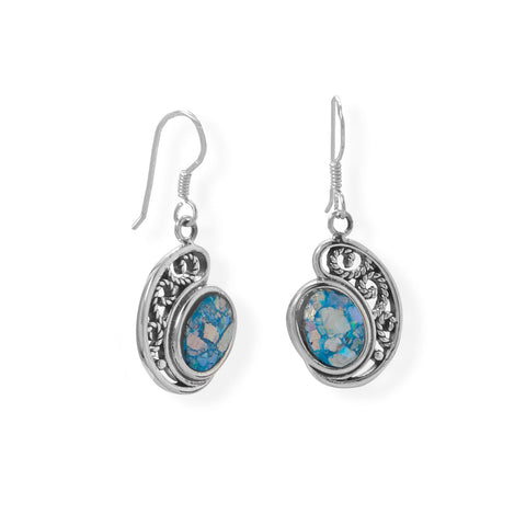 Oxidized Paisley Shape Roman Glass Earrings