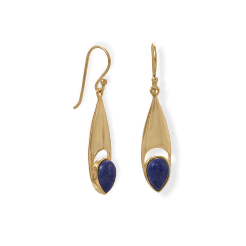 14 Karat Gold Plated Pear Shaped Lapis Earrings