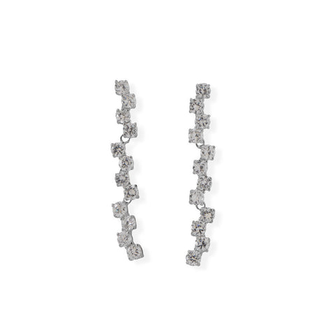 Rhodium Plated Falling CZ Drop Earrings