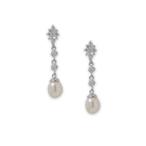 CZ and Cultured Freshwater Pearl Drop Earrings