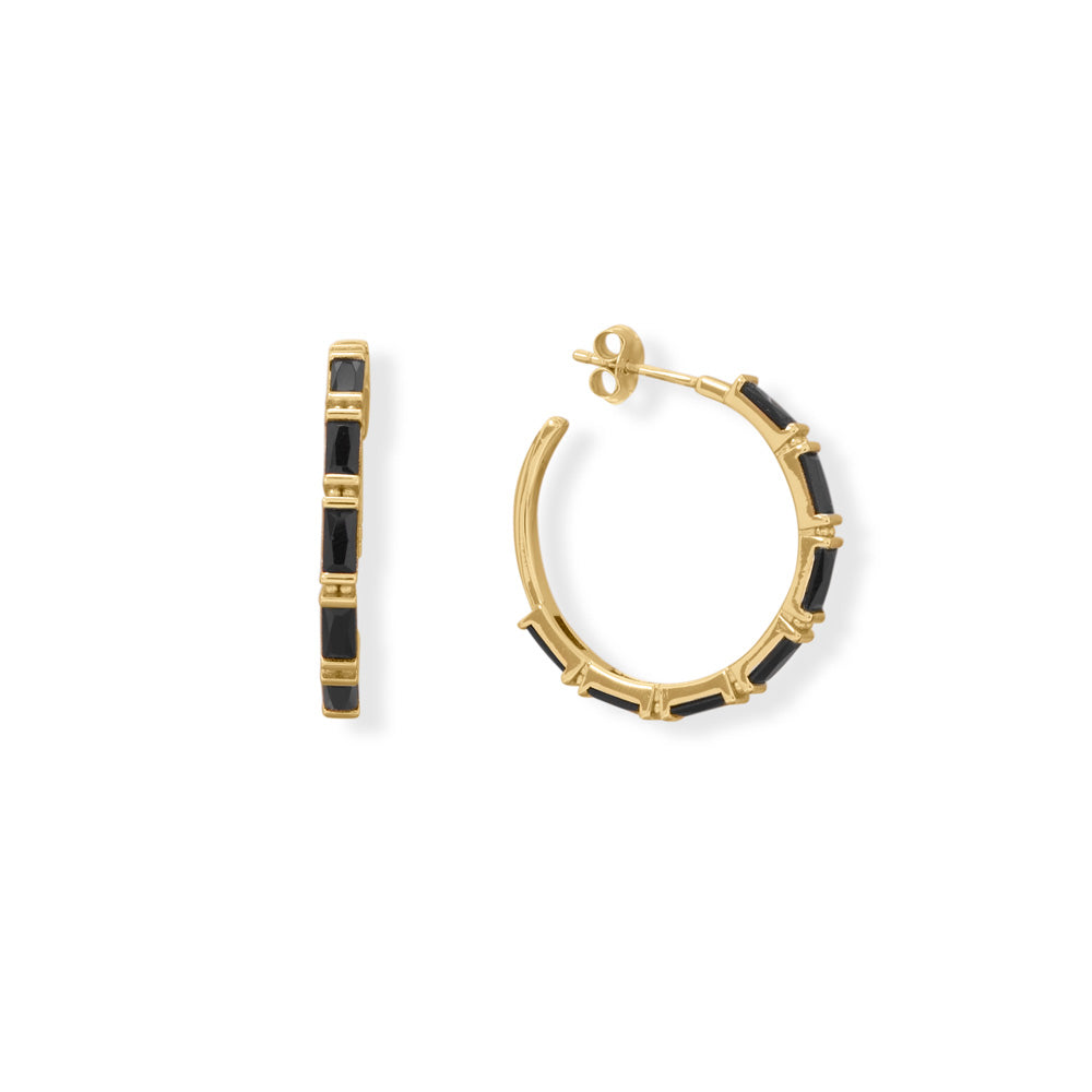 Bodacious Baguettes! Black Baguette CZ 3/4 Hoop Earrings