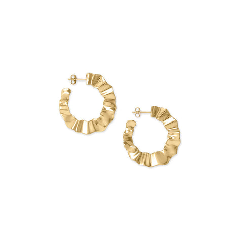 Wonderfully Wavy! 14 Karat Gold Plated Flat Wavy Hoop Earrings