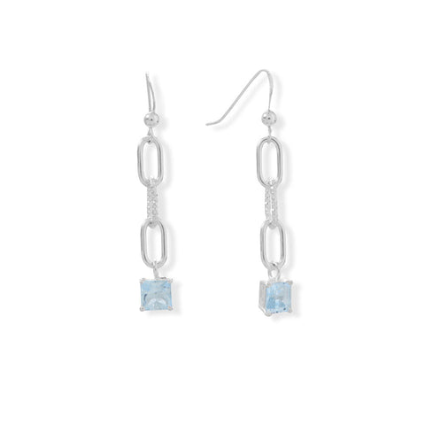 Polished Link and Blue Topaz Drop Earrings