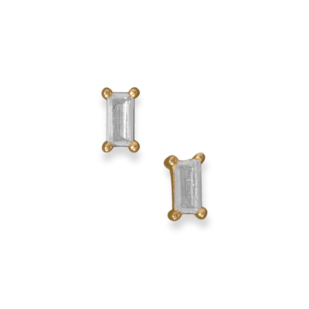 14 Karat Gold Plated Clear Baguette CZ Earrings