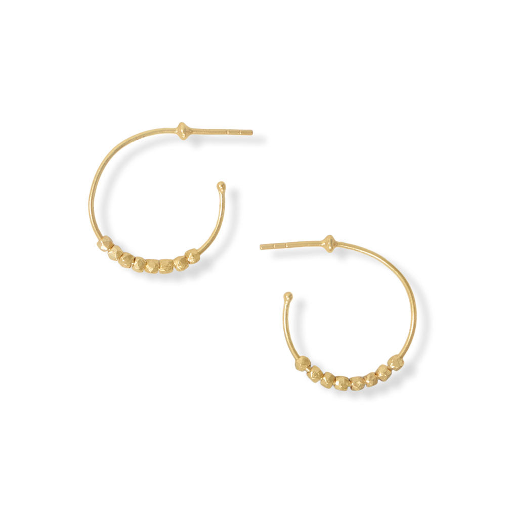 14 Karat Gold Plated Beaded 3/4 Hoop Earrings